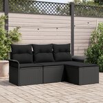 vidaXL Ensemble de canapé de jardin de 4 pièces avec coussins noir en poly rotin