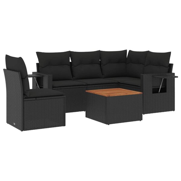 vidaXL Salon de jardin 6 Pièces avec coussins noir résine tressée