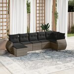 vidaXL Salon de jardin avec coussins 7 Pièces gris résine tressée