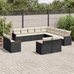 vidaXL Salon de jardin avec coussins 13 Pièces noir résine tressée