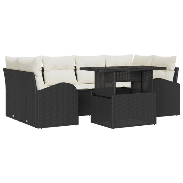 vidaXL Ensemble Canapé de Jardin 7 pièces avec Coussins en Rotin Noir