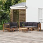 vidaXL Salon de jardin 6 Pièces avec coussins gris foncé bambou