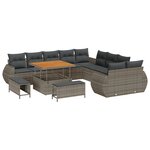 Ensemble de canapé de jardin 13 pièces avec coussins gris poly rotin acacia