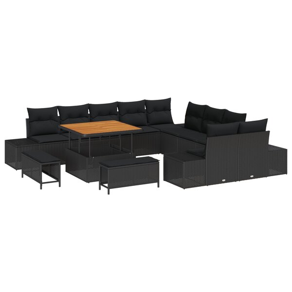Ensemble de canapé de jardin vidaXL de 13 pièces avec coussins  rotin poly noir  acacia
