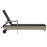 vidaXL Chaise longue avec roues et coussins gris clair résine tressée