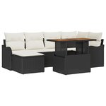 Ensemble de canapés de jardin 7 pièces avec coussins en rotin noir poly