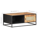 vidaXL Table basse 90x50x35cm Bois de manguier brut et canne naturelle