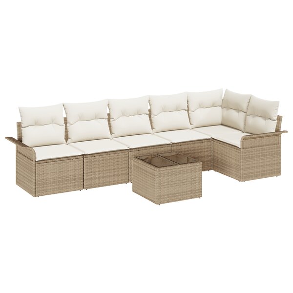vidaXL Ensemble de canapé de jardin 7 pièces avec coussins marron en poly rattan