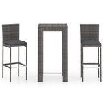 vidaXL Ensemble de bar de jardin 3 Pièces et coussins Résine tressée Gris