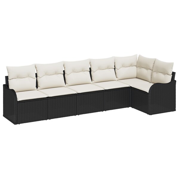 Ensemble de canapé de jardin 6 pièces avec coussins en rotin poly noir
