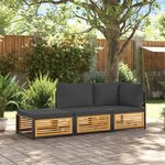 vidaXL Salon de jardin avec coussins 3 Pièces bois massif d'acacia