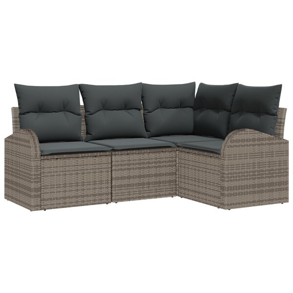 vidaXL Ensemble de Canapé de Jardin 4 Pièces avec Coussins Gris Rattan Poly