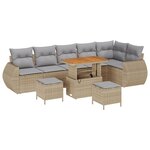 Ensemble de Canapé de Jardin 9 Pièces avec Coussins Beige Poly Rattan Acacia