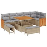 Ensemble de Canapés de Jardin 9 Pièces avec Coussins en Rattan Poly Beige Acacia