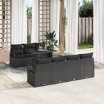 Ensemble de canapés de jardin 8 pièces avec coussins noir poly rattan