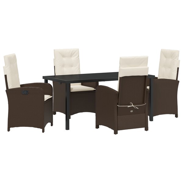vidaXL Ensemble de Salle à Manger de Jardin 5 Pièces avec Coussins Marron Poly Rattan