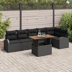 vidaXL Ensemble de jardin de 7 pièces avec coussins en rattan noir