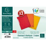 Lot De 3 Chemises À Élastiques 3 Rabats Carte Lustrée 400g/m2 - A4 - Soleil - X 17 - Exacompta