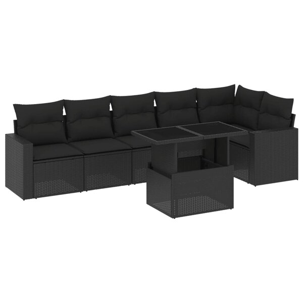 vidaXL Salon de jardin 7 Pièces avec coussins noir résine tressée