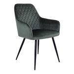 Chaise de salle à manger à accoudoirs en velours vert avec pieds noirs