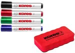kit de marqueurs pointe biseautée pour tableau blanc, 4 marqueurs + effaceur KORES