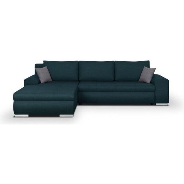 Canapé d'angle convertible réversible + coffre de rangement - Tissu Bleu - 289 x 94/188 x 88 cm - INDIAN