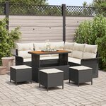 Set de canapé de jardin 9 pièces avec coussins noir en rattan poly acacia