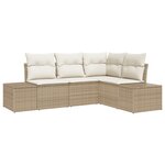 vidaXL Set de canapé de jardin 4 pièces avec coussins Beige Poly Rattan