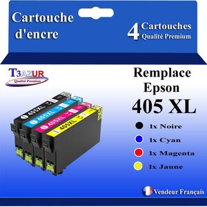 T3AZUR - 4x Cartouches compatibles avec Epson WorkForce Pro WF-4820DWF (1Noire + 1Cyan + 1 Magenta + 1 Jaune)