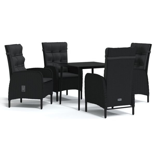 vidaXL Ensemble à manger de jardin avec coussins 5 Pièces Noir