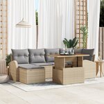 Set de canapé de jardin 7 pièces avec coussins en poly rotin beige