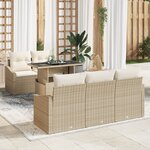 vidaXL Ensemble de canapé de jardin 6 pièces avec coussins Beige Rattan Poly