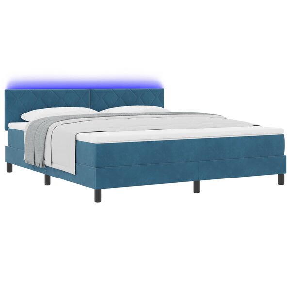 Lit Box Spring vidaXL avec Matelas & LED Bleu Sombre 180x200 cm Velours