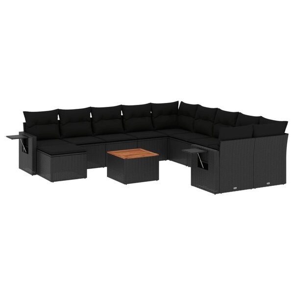 vidaXL Salon de jardin 12 Pièces avec coussins noir résine tressée