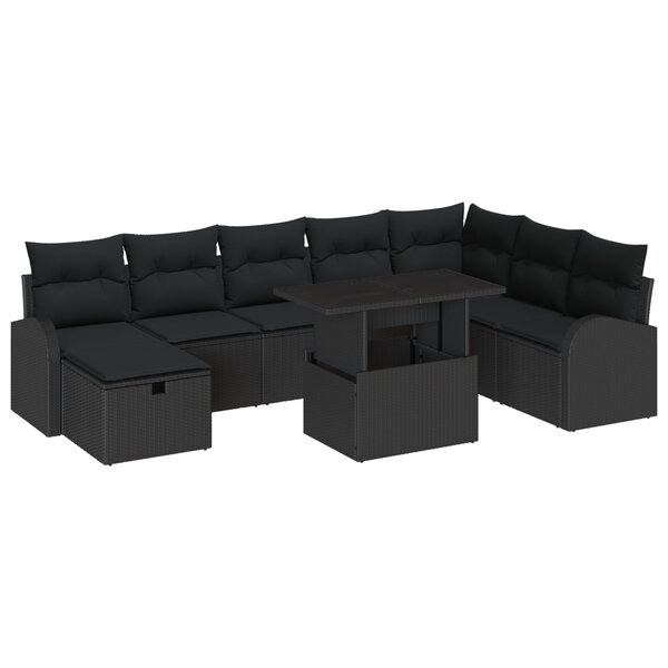 vidaXL Ensemble de Canapés de Jardin de 9 Pièces avec Coussins Noir Rattan Poly