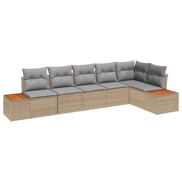 Set de canapé de jardin 6 pièces vidaXL avec coussins Beige Rotin Poly Acacia