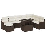 Canapé de jardin 9 pièces avec coussins marron en poly rotin