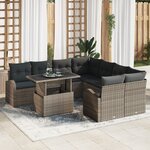 Ensemble de 9 Canapés de Jardin avec Coussins Gris en Rattan Poly