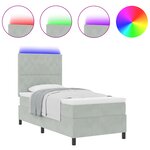 Lit Box Spring vidaXL avec Matelas et Lumière LED Gris clair 90x200 cm Velours