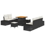 Ensemble de canapés de jardin vidaXL 8 pièces avec coussins Noir Poly Rotin Acacia