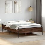vidaXL Cadre de lit chêne marron 120x200 cm bois d'ingénierie et métal