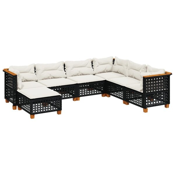vidaXL Salon de jardin 7 Pièces avec coussins noir résine tressée