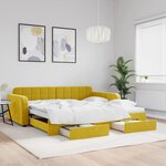 vidaXL Lit de jour avec gigogne et tiroirs jaune 100x200 cm velours