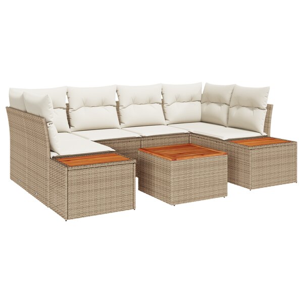 Ensemble de Canapés de Jardin 6 Pièces avec Coussins Beige Poly Rattan Acacia