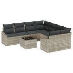 vidaXL Ensemble Salle à Manger Jardin 9 pièces avec Coussins Gris Clair Poly Rattan