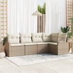 Ensemble de canapé de jardin 5 pièces avec coussins en poly rotin beige