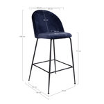 2 chaises de bar en velours bleu avec pieds noirs