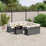 vidaXL Salon de jardin 9 Pièces avec coussins noir résine tressée