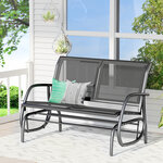 Banc à bascule de jardin 2 places design contemporain grand confort accoudoirs assise et dossier ergonomique acier textilène noir