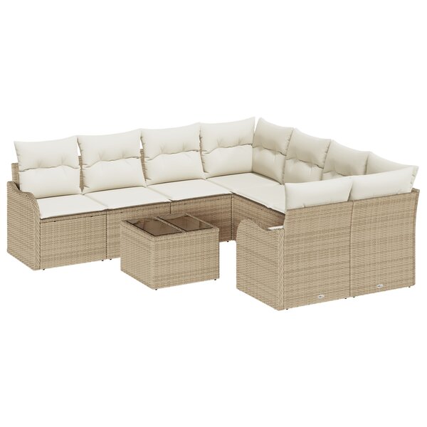 Ensemble de Canapé de Jardin 9 Pièces avec Coussins Beige Poly Rattan vidaXL